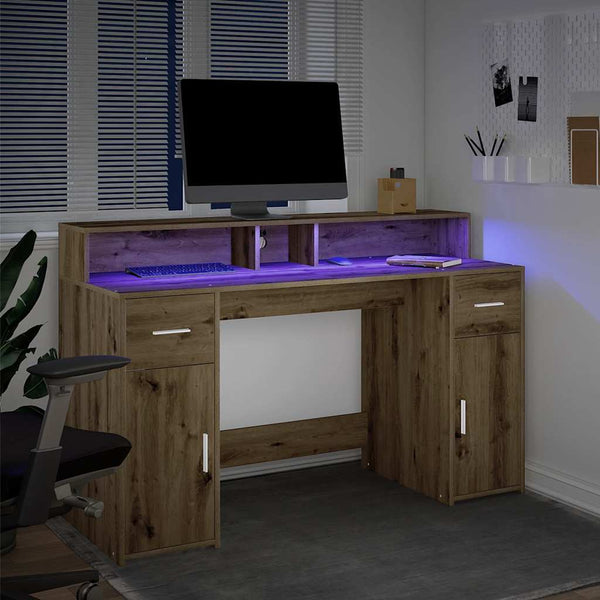 vidaXL LED Desk Artisan Oak 140x55x91 Engineered Wood