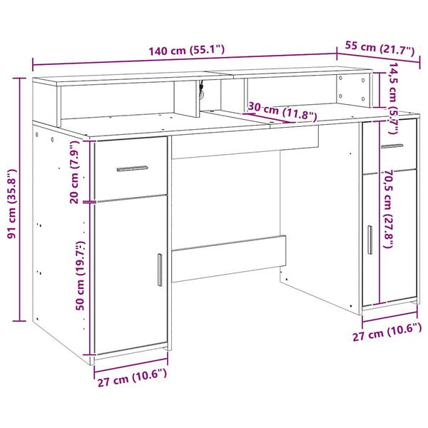 vidaXL LED Desk Artisan Oak 140x55x91 Engineered Wood