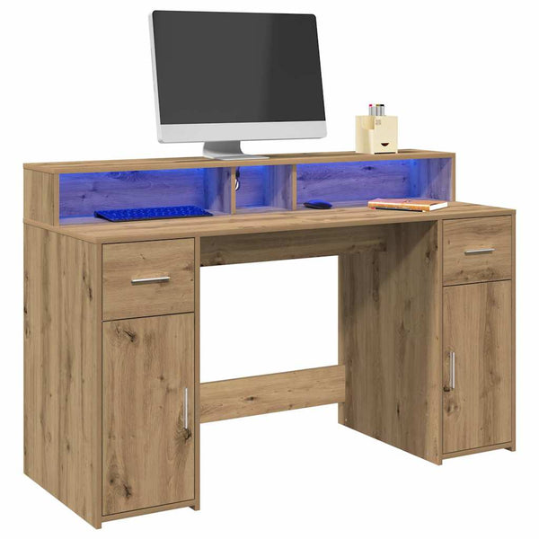 vidaXL LED Desk Artisan Oak 140x55x91 Engineered Wood
