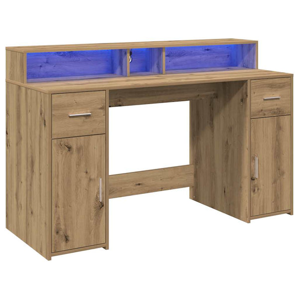 vidaXL LED Desk Artisan Oak 140x55x91 Engineered Wood