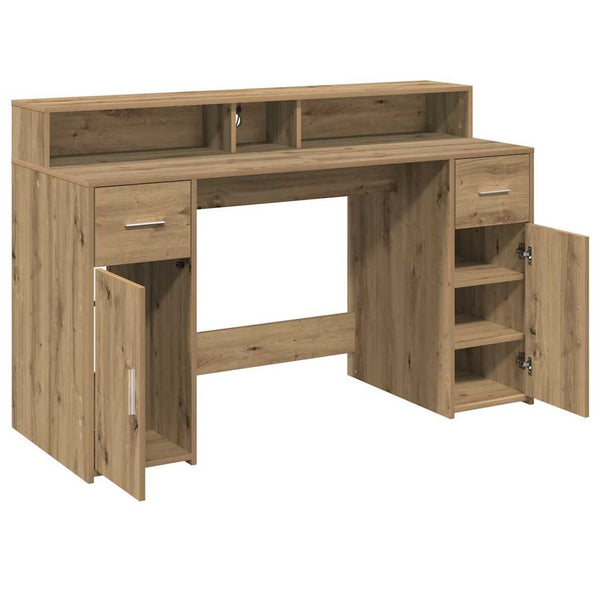 vidaXL LED Desk Artisan Oak 140x55x91 Engineered Wood