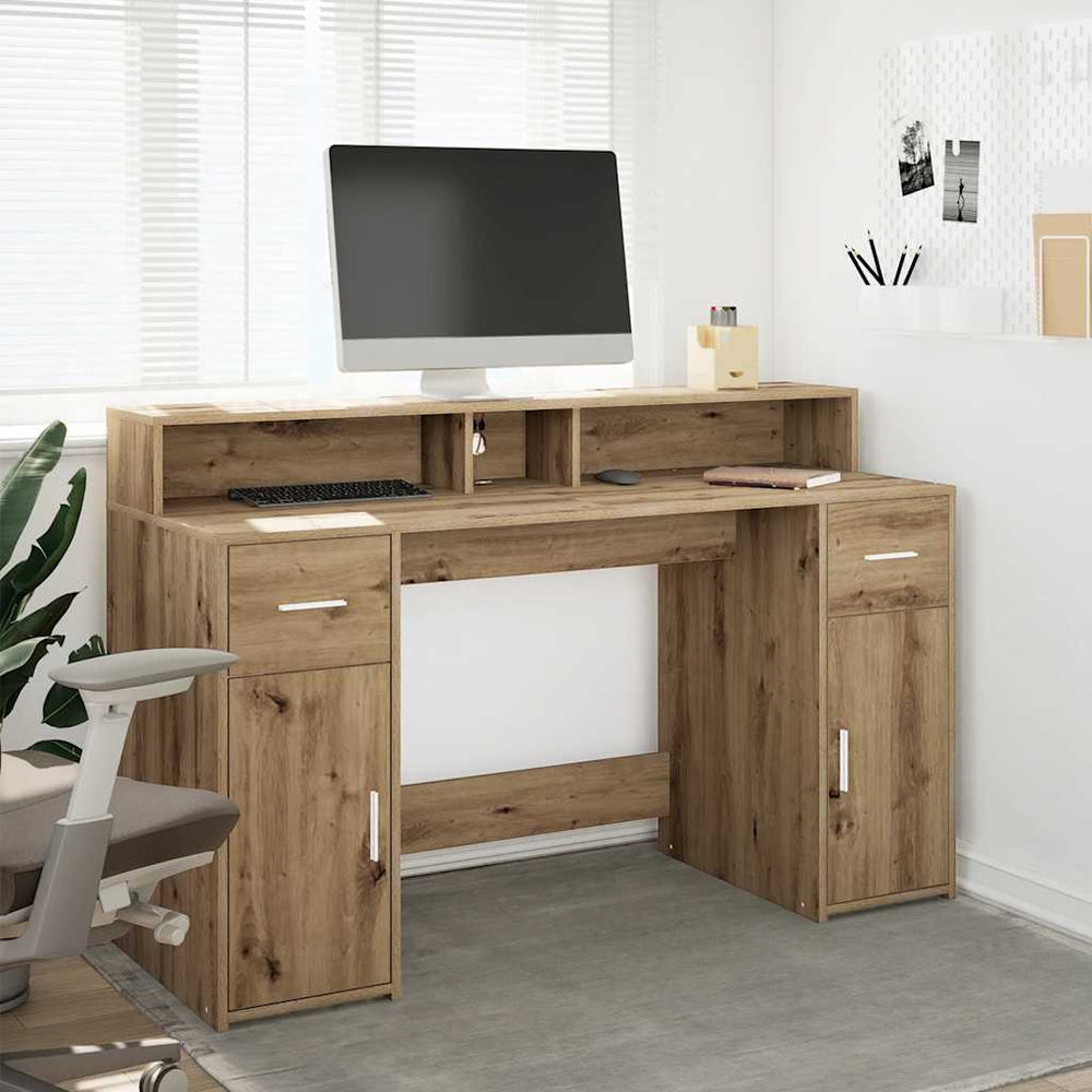 vidaXL LED Desk Artisan Oak 140x55x91 Engineered Wood
