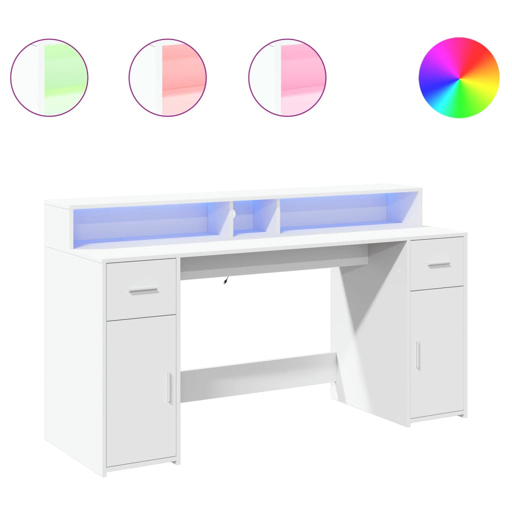 vidaXL LED Desk White 160x55x91 cm Engineered Wood
