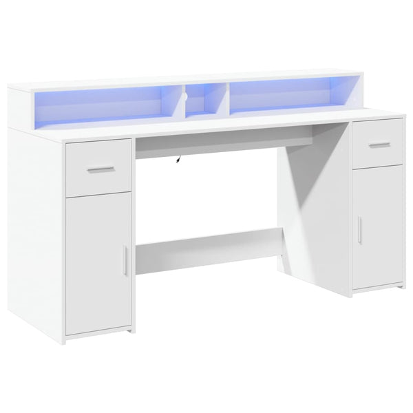 vidaXL LED Desk White 160x55x91 cm Engineered Wood