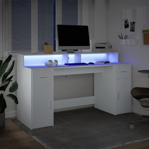 vidaXL LED Desk White 160x55x91 cm Engineered Wood