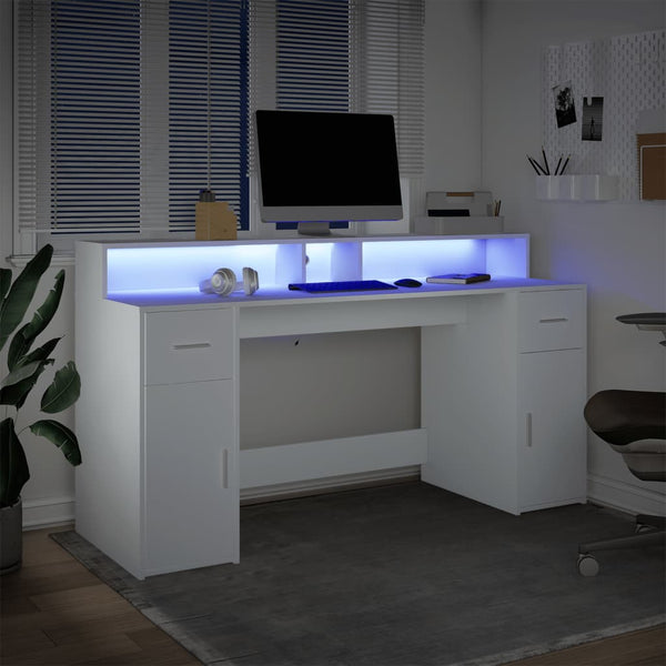 vidaXL LED Desk White 160x55x91 cm Engineered Wood