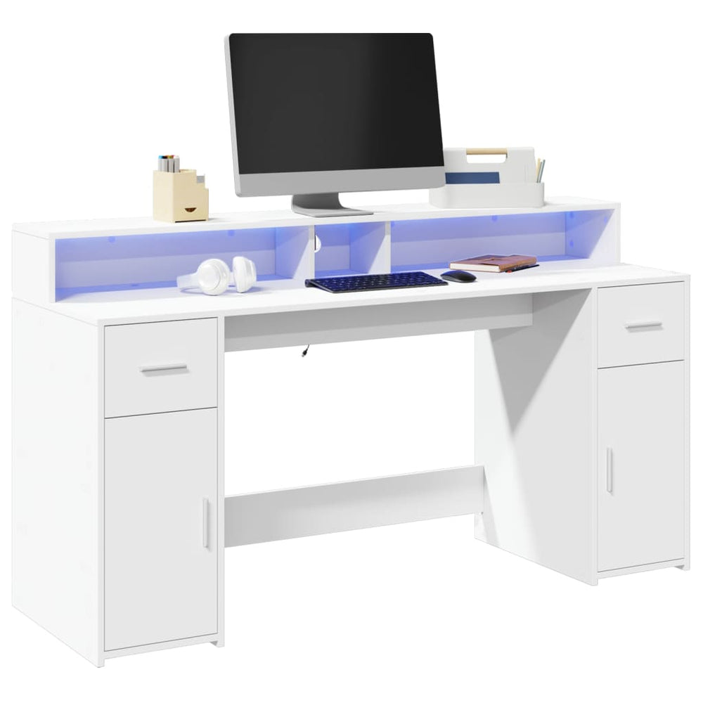 vidaXL LED Desk White 160x55x91 cm Engineered Wood