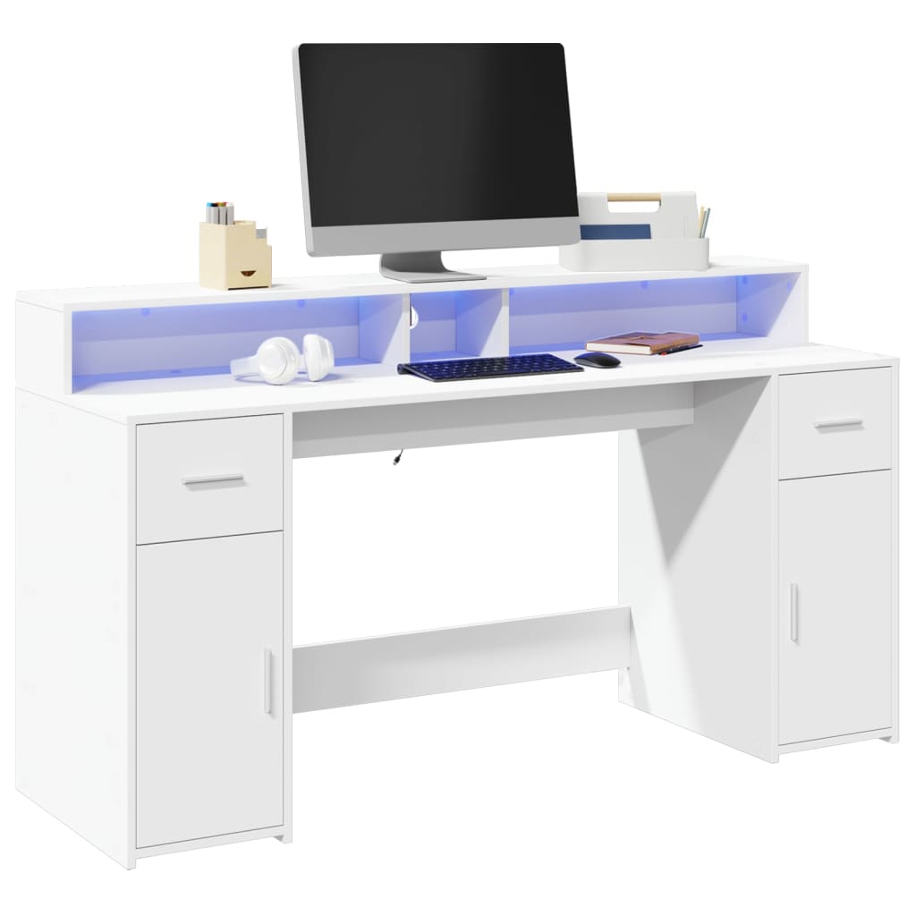 vidaXL LED Desk White 160x55x91 cm Engineered Wood
