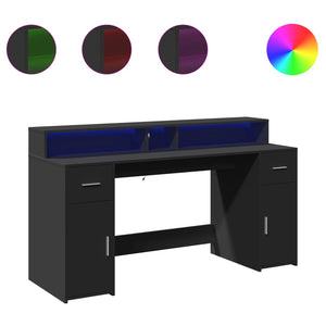vidaXL LED Desk Black 160x55x91 cm Engineered Wood