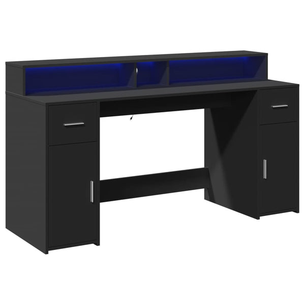 vidaXL LED Desk Black 160x55x91 cm Engineered Wood
