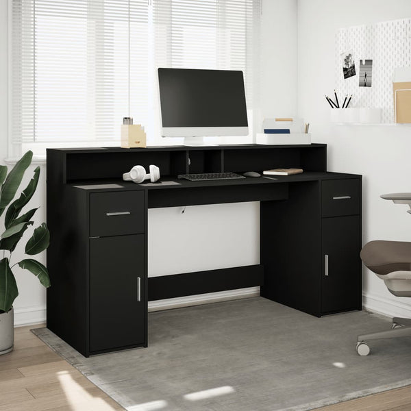 vidaXL LED Desk Black 160x55x91 cm Engineered Wood
