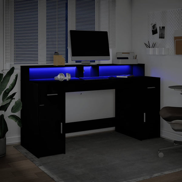 vidaXL LED Desk Black 160x55x91 cm Engineered Wood