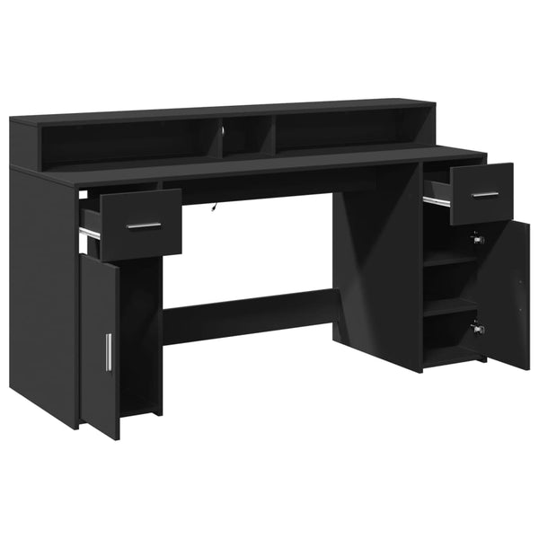 vidaXL LED Desk Black 160x55x91 cm Engineered Wood