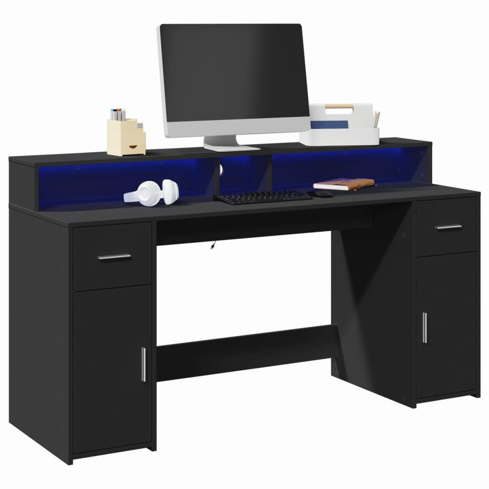 vidaXL LED Desk Black 160x55x91 cm Engineered Wood
