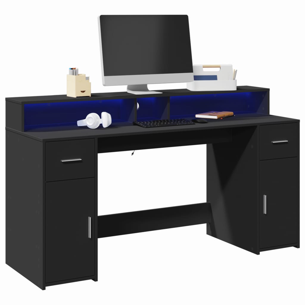 vidaXL LED Desk Black 160x55x91 cm Engineered Wood