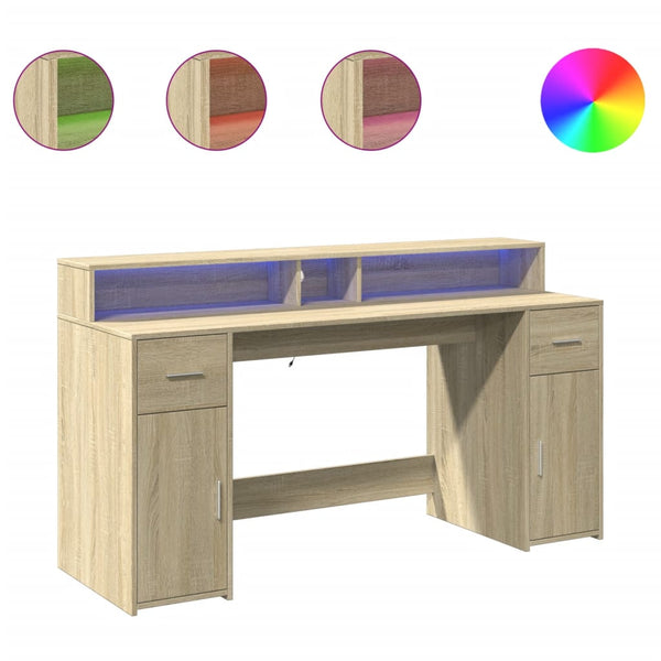 vidaXL LED Desk Sonoma Oak 160x55x91 cm Engineered Wood