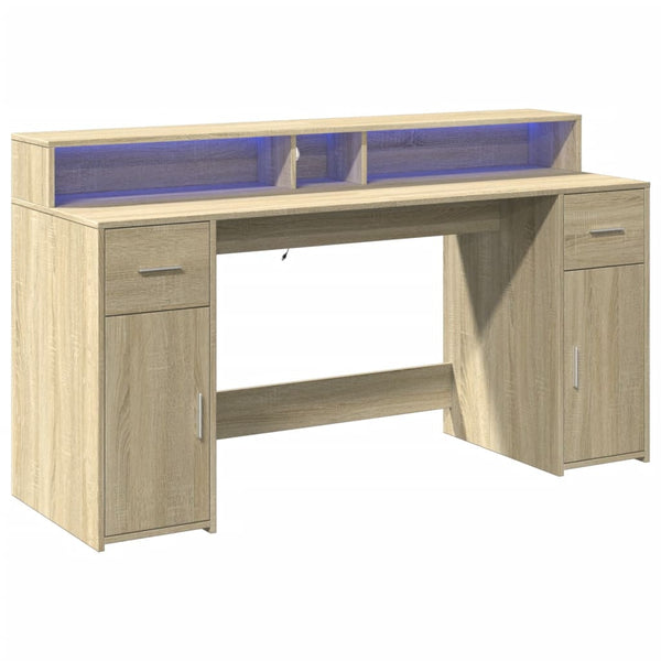 vidaXL LED Desk Sonoma Oak 160x55x91 cm Engineered Wood