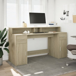 vidaXL LED Desk Sonoma Oak 160x55x91 cm Engineered Wood