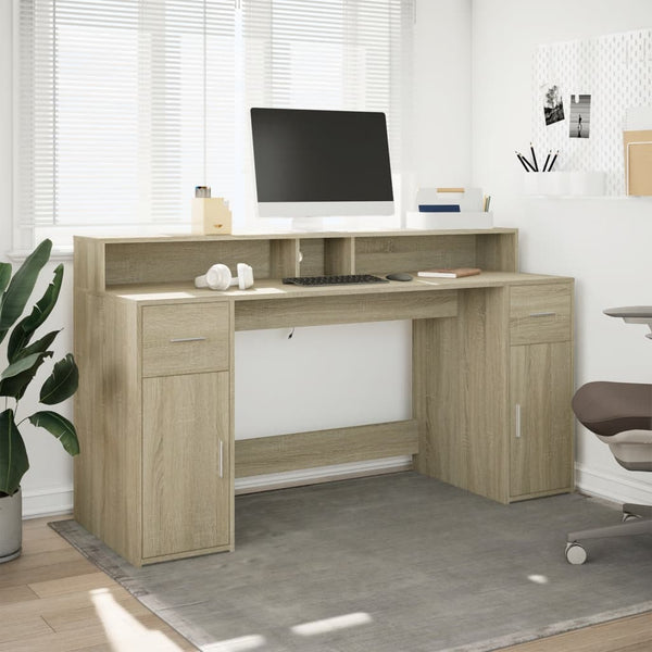 vidaXL LED Desk Sonoma Oak 160x55x91 cm Engineered Wood