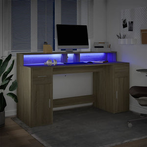 vidaXL LED Desk Sonoma Oak 160x55x91 cm Engineered Wood