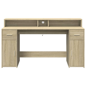 vidaXL LED Desk Sonoma Oak 160x55x91 cm Engineered Wood