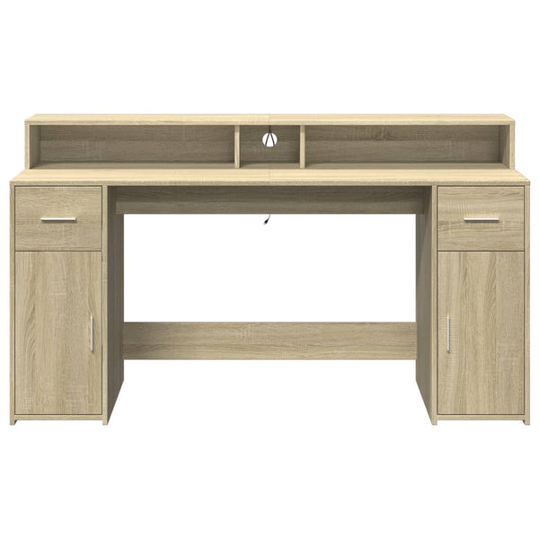 vidaXL LED Desk Sonoma Oak 160x55x91 cm Engineered Wood