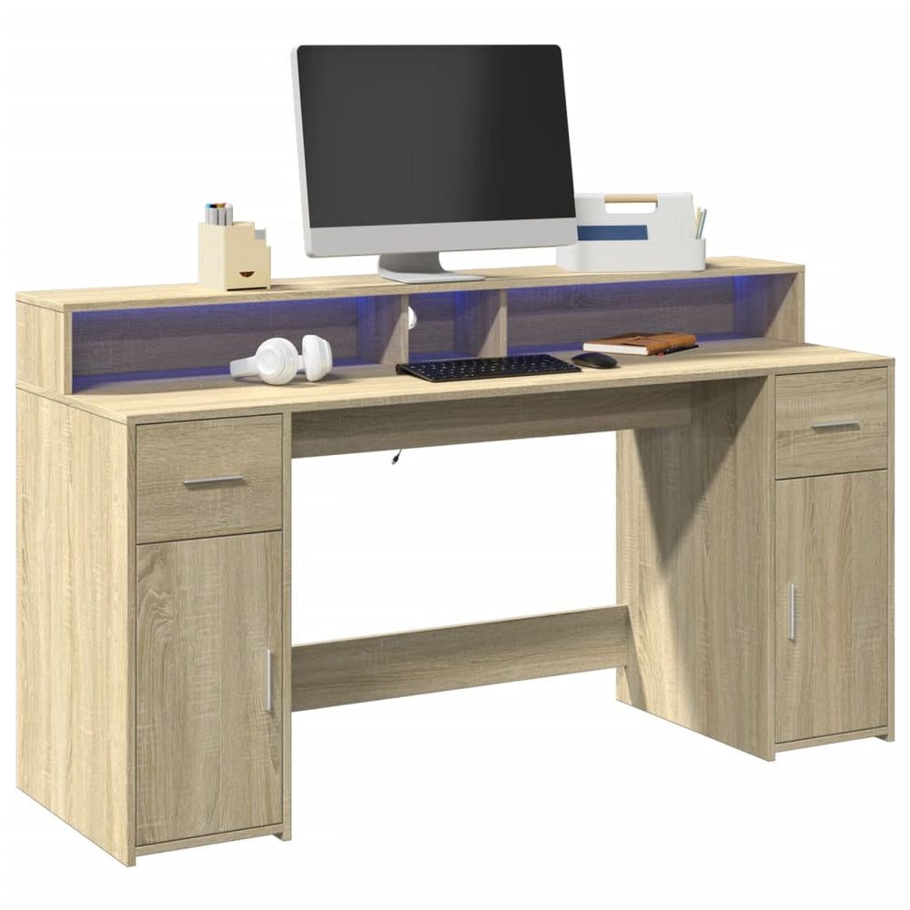 vidaXL LED Desk Sonoma Oak 160x55x91 cm Engineered Wood