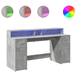 vidaXL LED Desk Concrete Grey 160x55x91 cm Engineered Wood