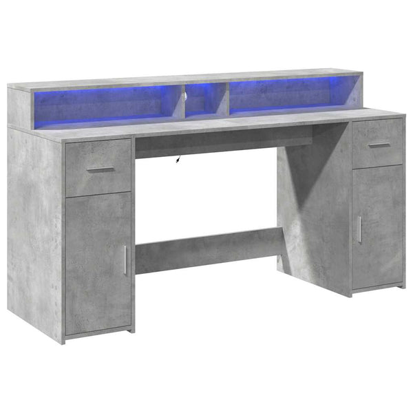 vidaXL LED Desk Concrete Grey 160x55x91 cm Engineered Wood