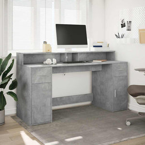 vidaXL LED Desk Concrete Grey 160x55x91 cm Engineered Wood