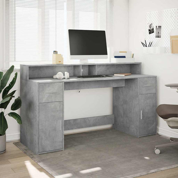 vidaXL LED Desk Concrete Grey 160x55x91 cm Engineered Wood