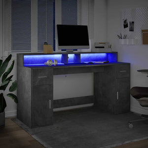 vidaXL LED Desk Concrete Grey 160x55x91 cm Engineered Wood