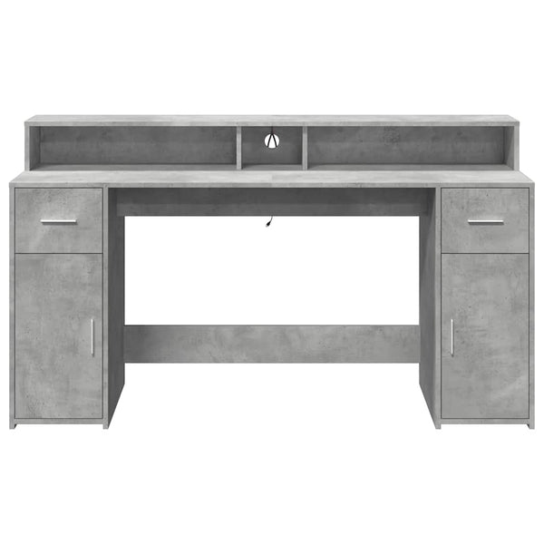 vidaXL LED Desk Concrete Grey 160x55x91 cm Engineered Wood