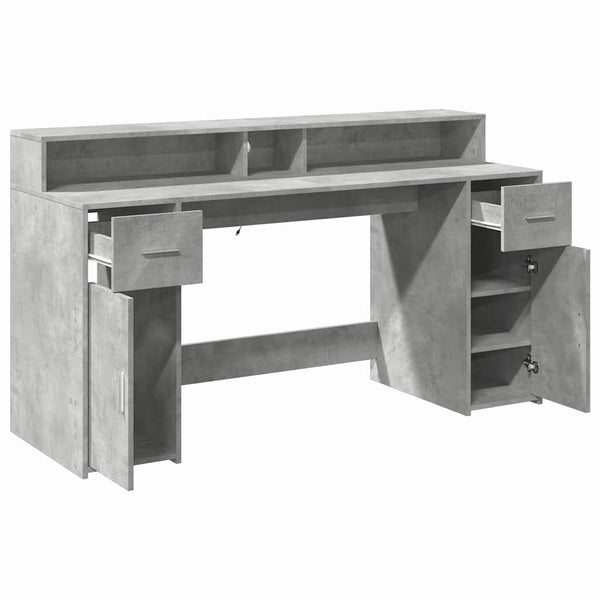 vidaXL LED Desk Concrete Grey 160x55x91 cm Engineered Wood