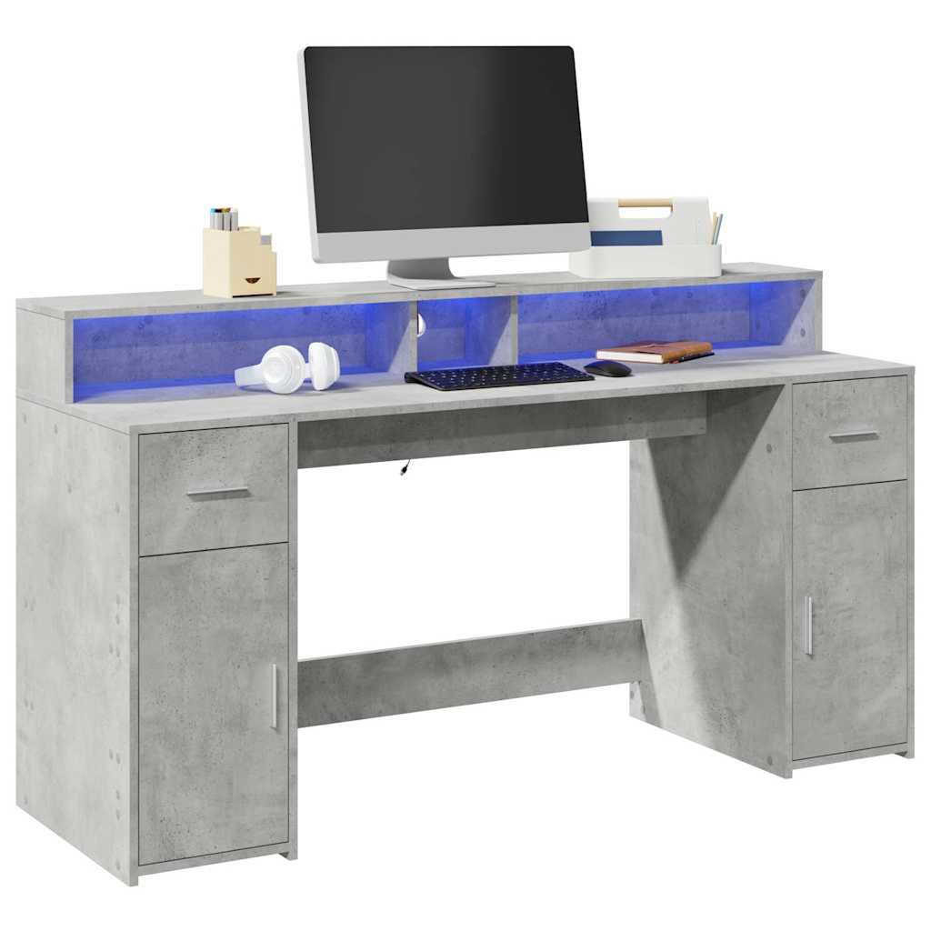 vidaXL LED Desk Concrete Grey 160x55x91 cm Engineered Wood