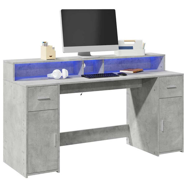 vidaXL LED Desk Concrete Grey 160x55x91 cm Engineered Wood