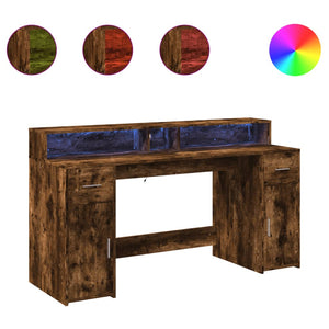 vidaXL LED Desk Smoked Oak 160x55x91 cm Engineered Wood