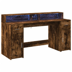 vidaXL LED Desk Smoked Oak 160x55x91 cm Engineered Wood
