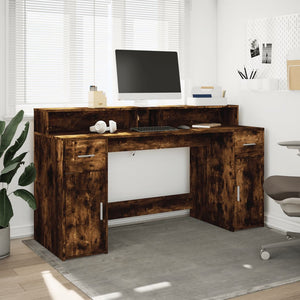 vidaXL LED Desk Smoked Oak 160x55x91 cm Engineered Wood