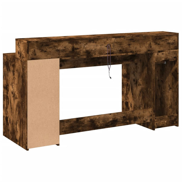 vidaXL LED Desk Smoked Oak 160x55x91 cm Engineered Wood