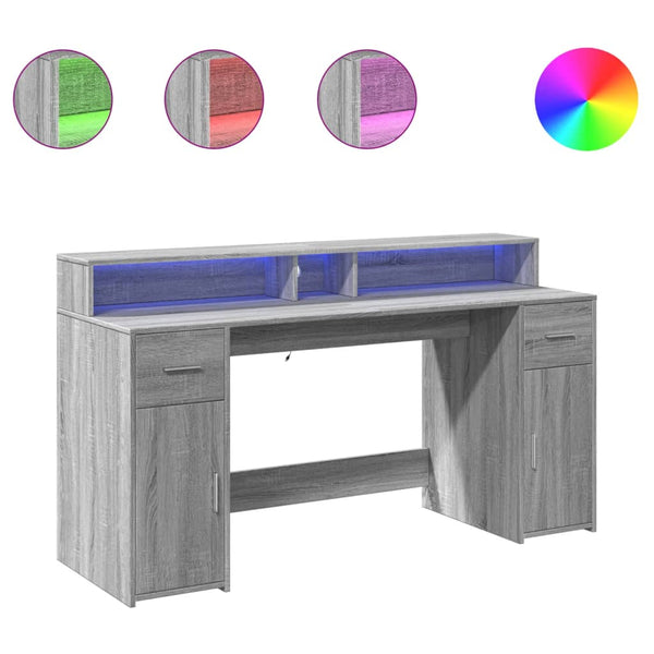 vidaXL LED Desk Grey Sonoma 160x55x91 cm Engineered Wood