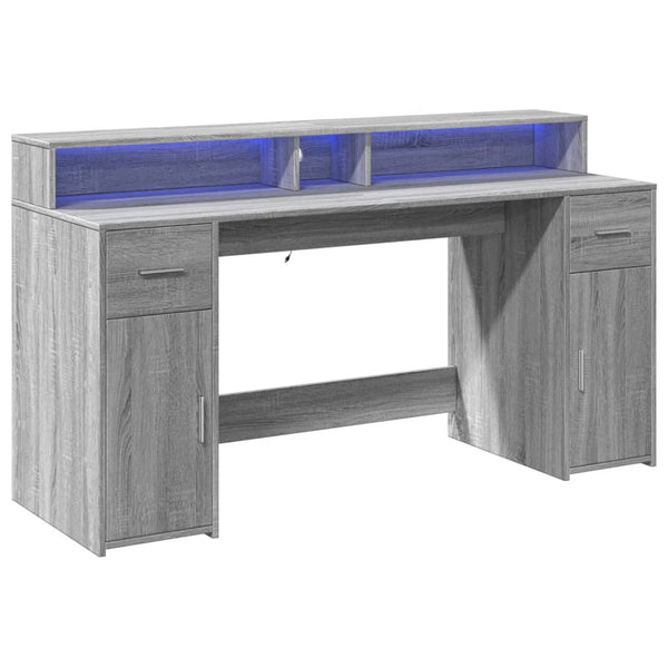 vidaXL LED Desk Grey Sonoma 160x55x91 cm Engineered Wood