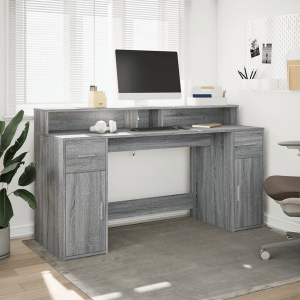 vidaXL LED Desk Grey Sonoma 160x55x91 cm Engineered Wood