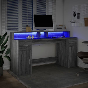 vidaXL LED Desk Grey Sonoma 160x55x91 cm Engineered Wood