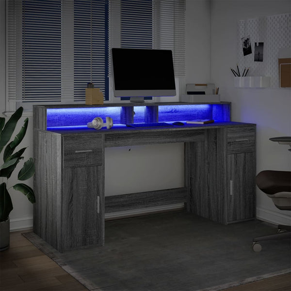 vidaXL LED Desk Grey Sonoma 160x55x91 cm Engineered Wood