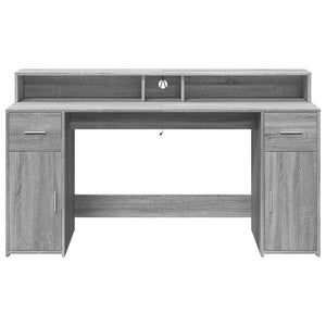 vidaXL LED Desk Grey Sonoma 160x55x91 cm Engineered Wood