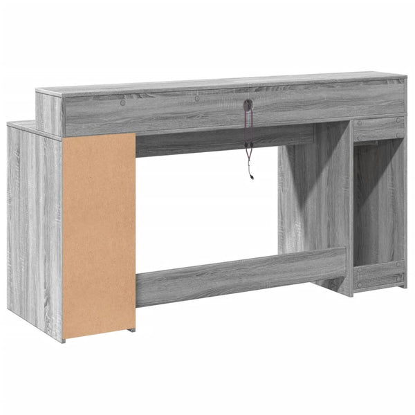 vidaXL LED Desk Grey Sonoma 160x55x91 cm Engineered Wood