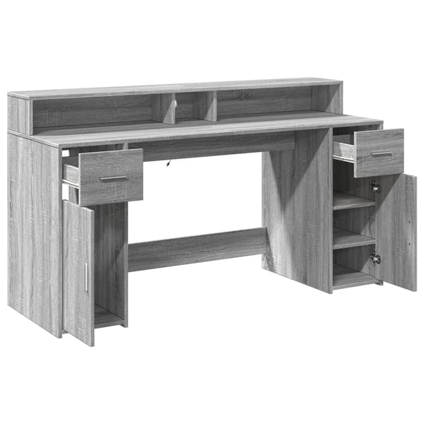 vidaXL LED Desk Grey Sonoma 160x55x91 cm Engineered Wood
