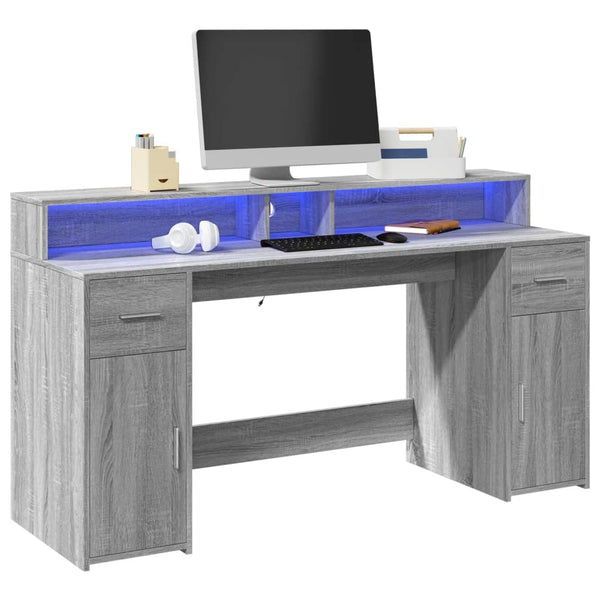 vidaXL LED Desk Grey Sonoma 160x55x91 cm Engineered Wood