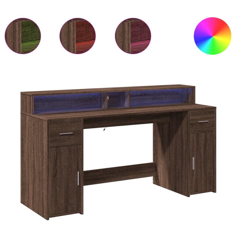 vidaXL LED Desk Brown Oak-Look 160x55x91 Engineered Wood